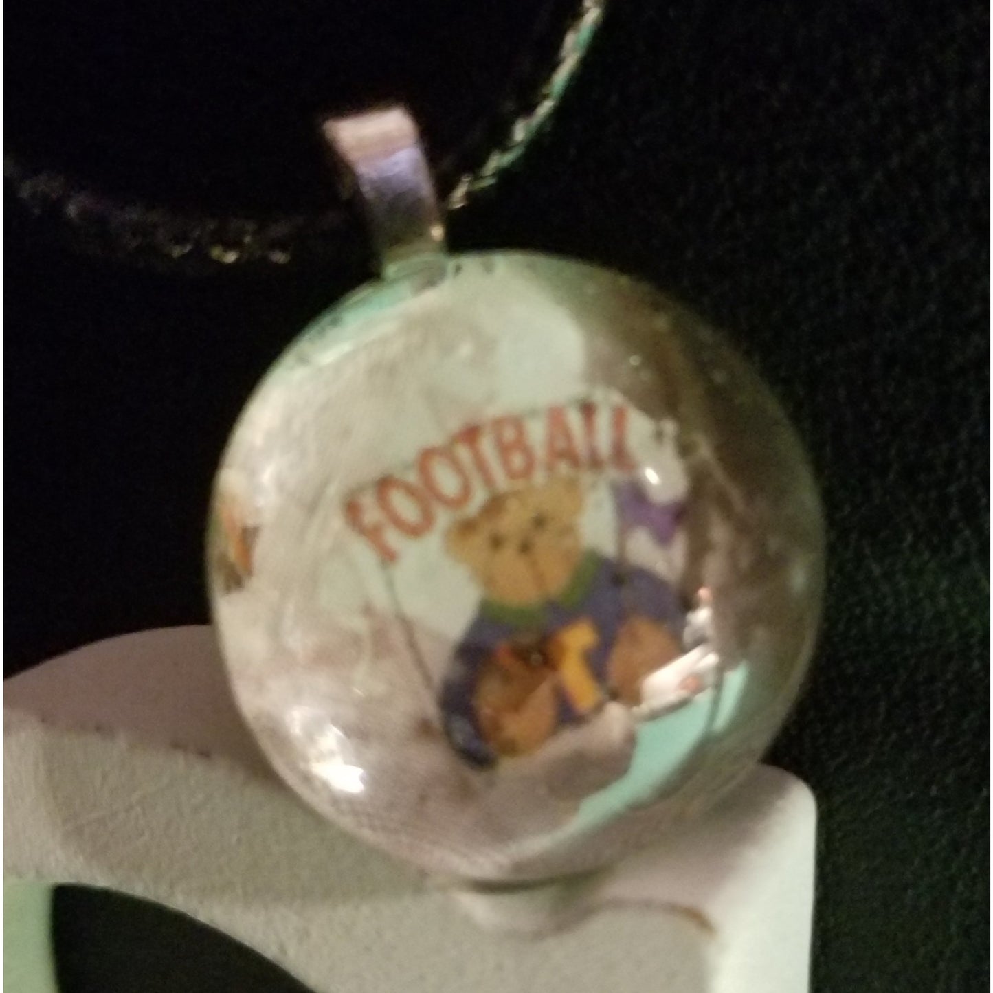 Football R Bear Handmade Good Flat Back Glass Marble Necklace 💋