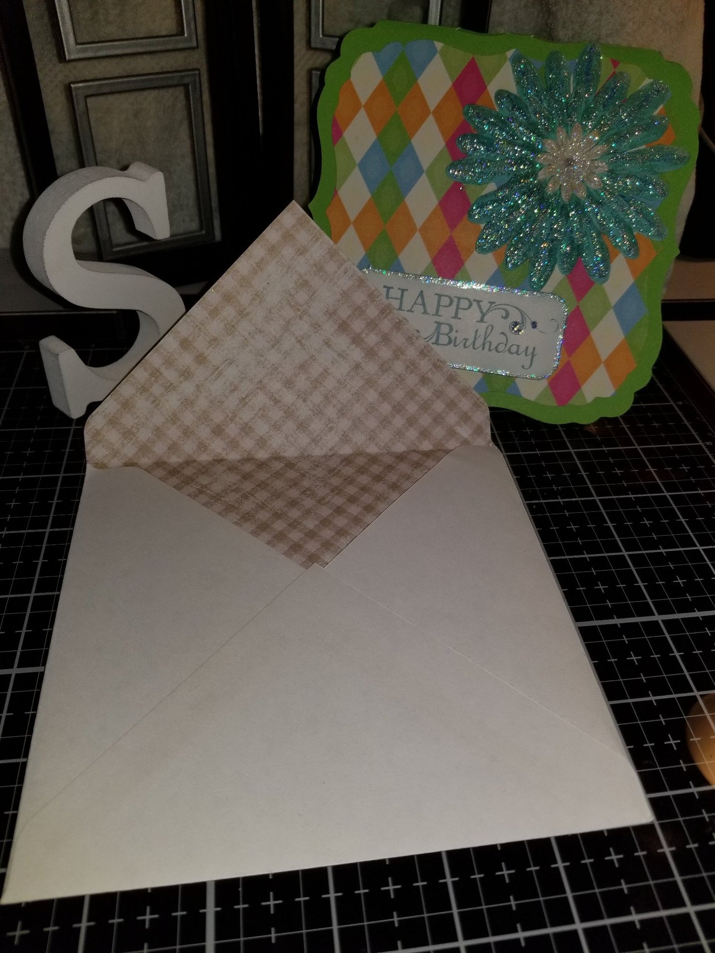 Happy Birthday Floral Diamond Handmade Good Greeting Supply Card CLEARANCE