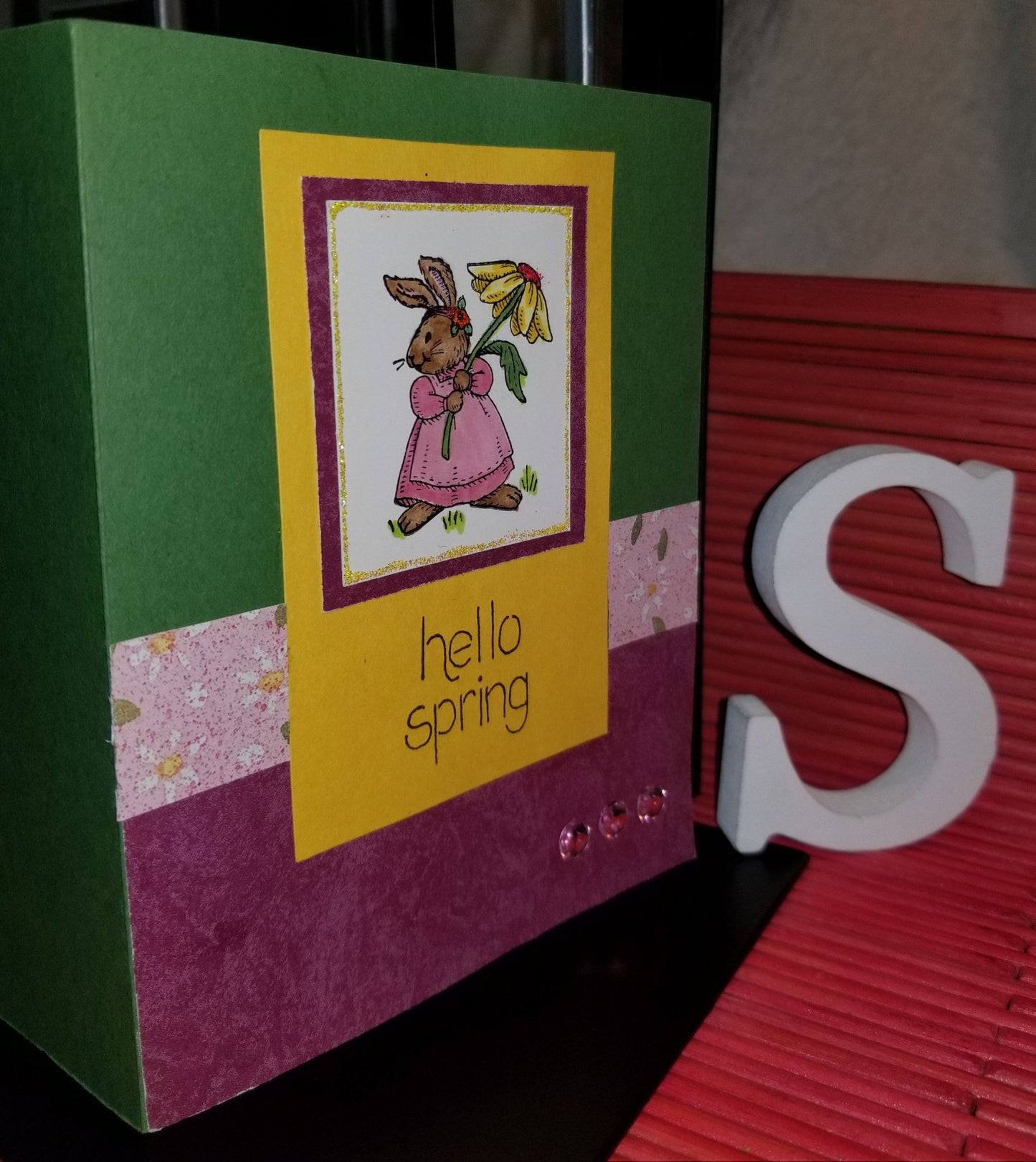 Hello Spring Rabbit Handmade Good Greeting Supply Card CLEARANCE