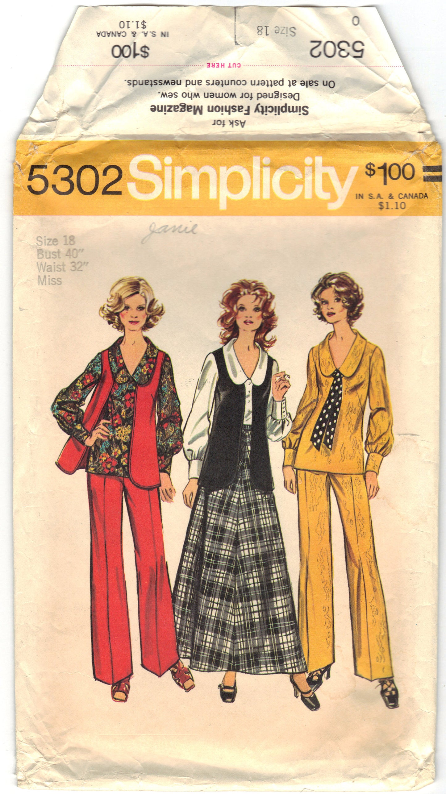 Simplicity 5302 Pattern Vintage Misses and Women’s Blouse, Skirt, Vest, Pants
