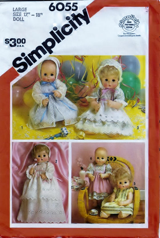 Simplicity 6055 Pattern Vintage Dolls Set Of Party Dresses Med