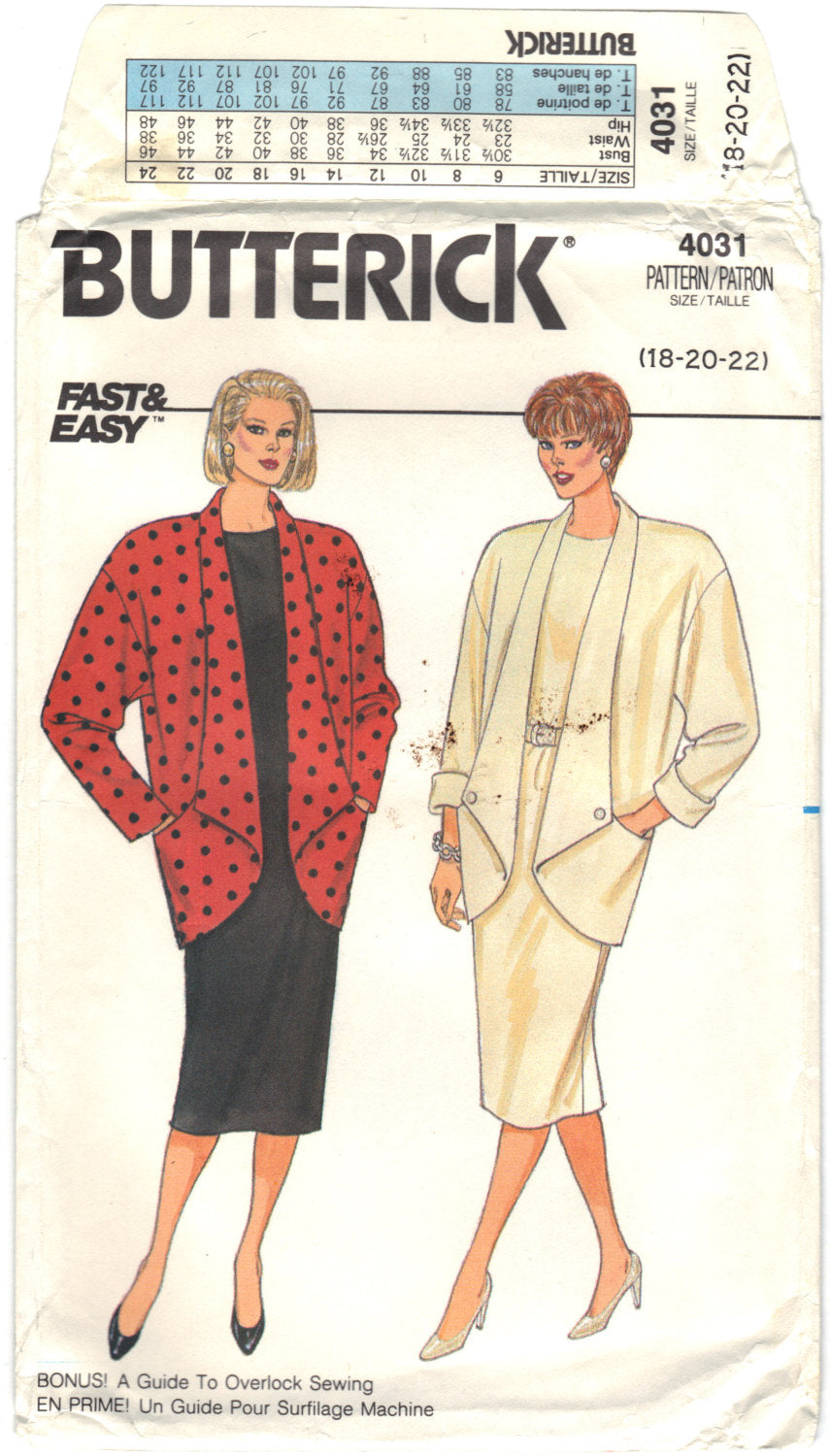 Butterick 4031 Pattern Vintage Misses Jacket And Dress