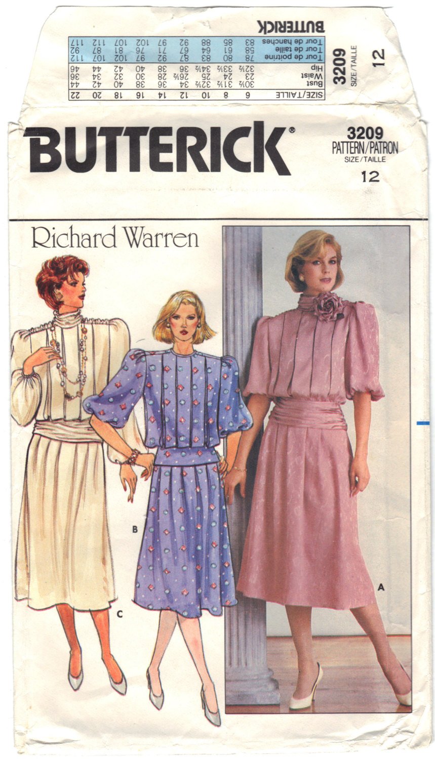 Butterick 3209 Pattern Vintage Misses Top and Skirt