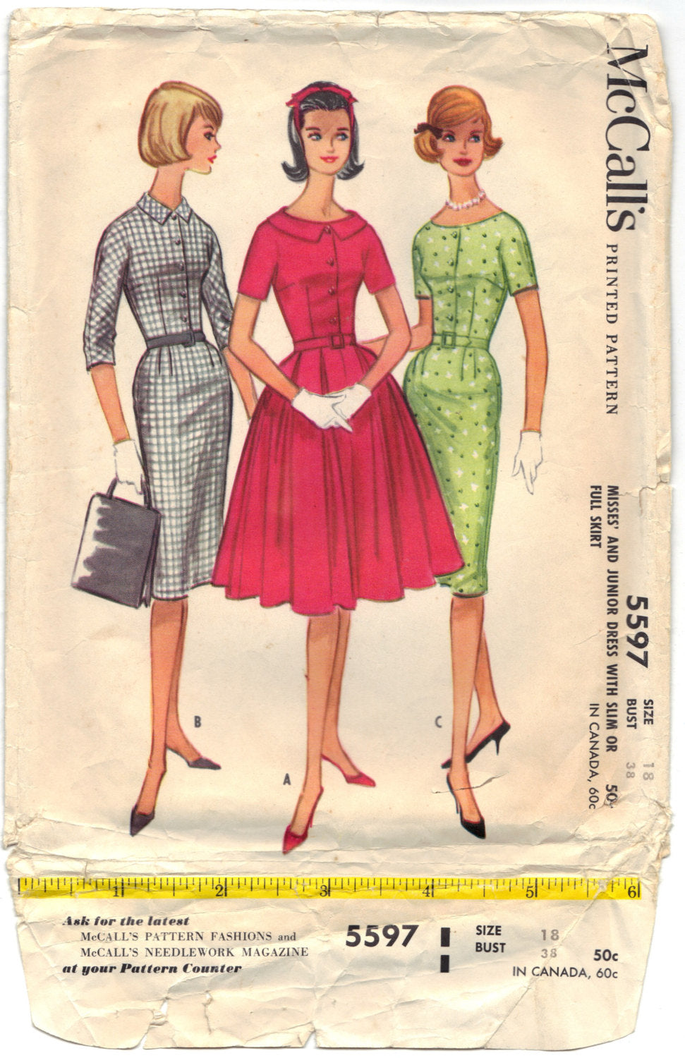 McCalls 5597 Pattern Vintage Misses and Junior Dress with Slim or Full Skirt