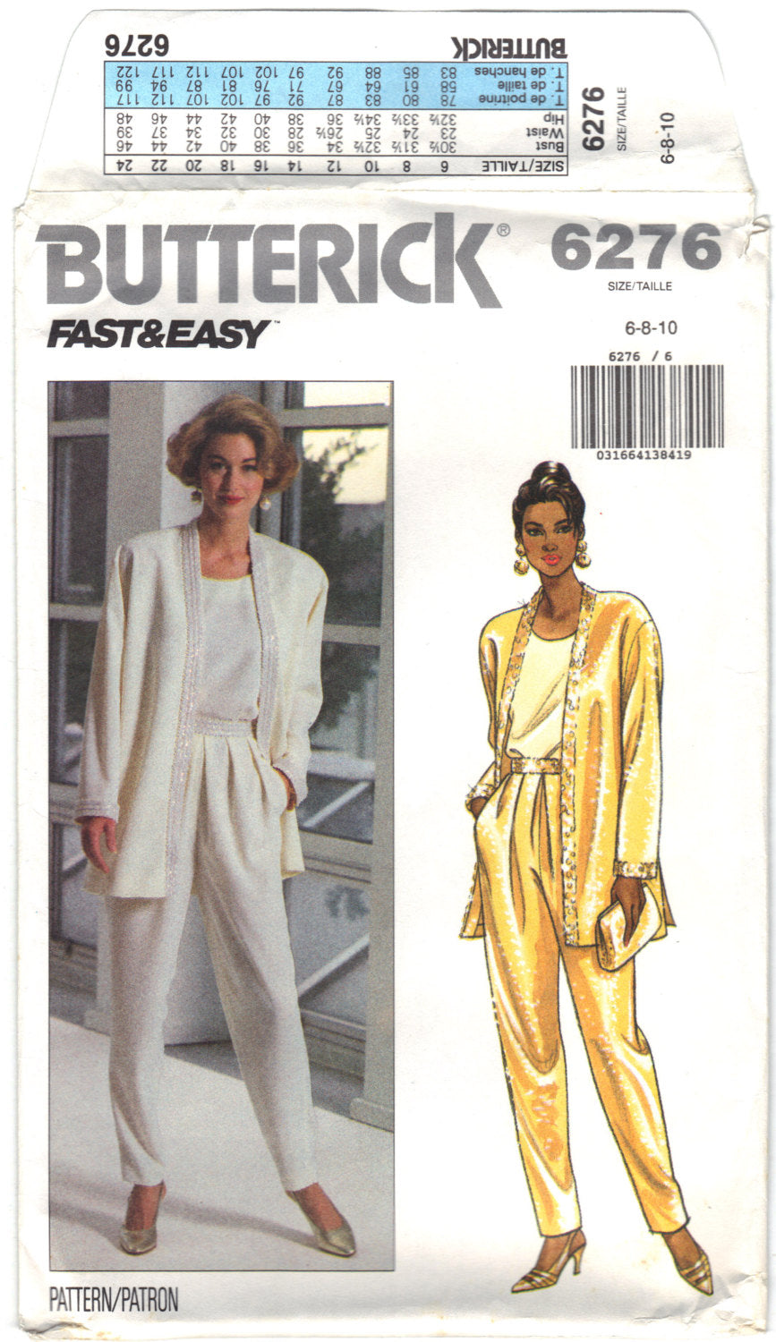 Butterick 6276 Pattern Vintage Misses Evening Separates Longer Jacket & Pull-On Pants