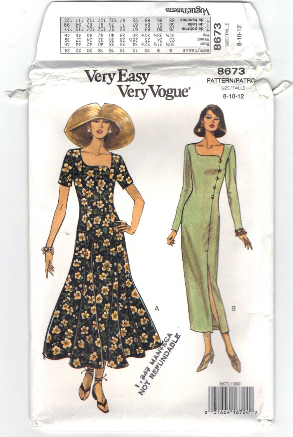 Very Easy Very Vogue 8673 Pattern Vintage Misses Dress