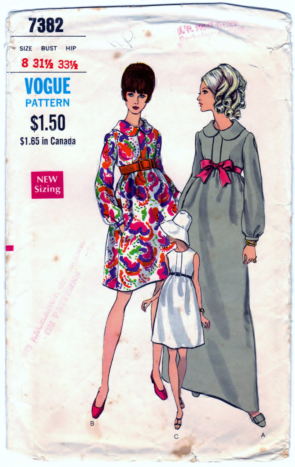 Vogue 7382 Pattern Vintage Maternity One-Piece Dress in Two Lengths SharPharMade Vogue 7382 Pattern Vintage Maternity One-Piece Dress in Two Lengths SharPharMade
