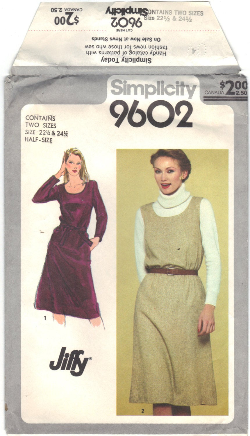 Simplicity 9602 Pattern Vintage Jiffy Pullover Dress or Jumper