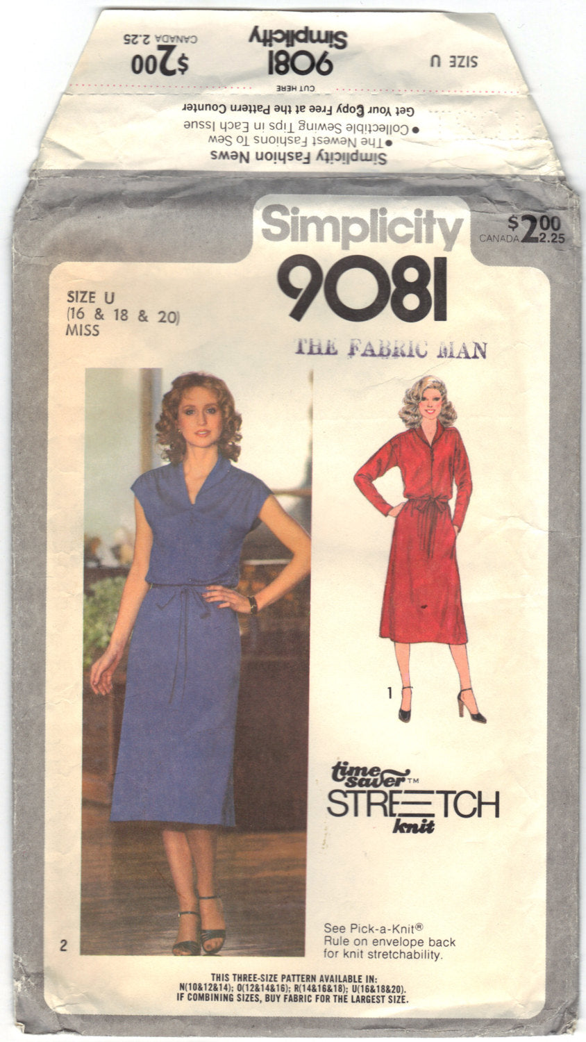 Simplicity 9081 Pattern Vintage Pullover Dress and Tie Belt