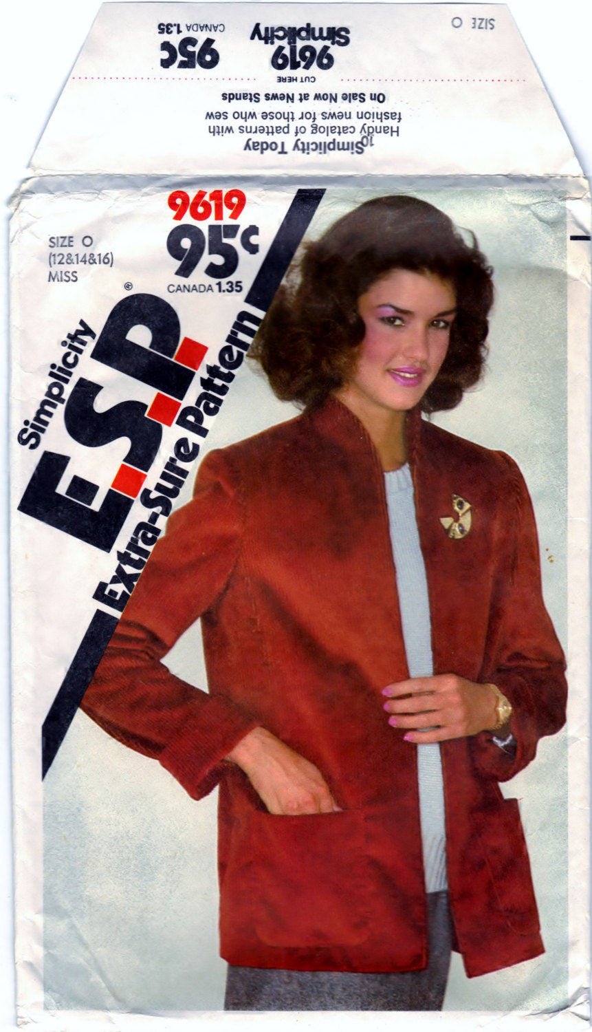 Simplicity 9619 Pattern Vintage Misses Unlined Jacket