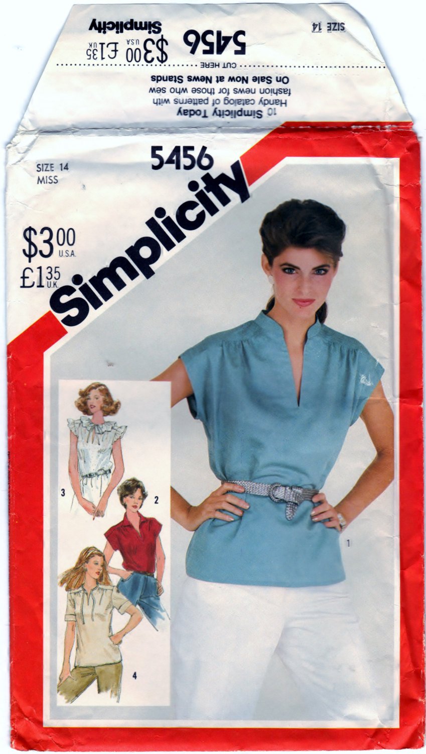 Simplicity 5456 Pattern Vintage Misses Pullover Tops