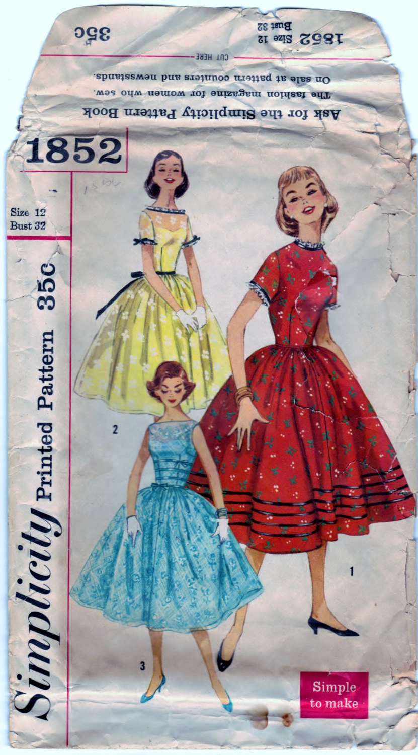Simplicity 1852 Pattern Vintage Teen Age One Piece Dress