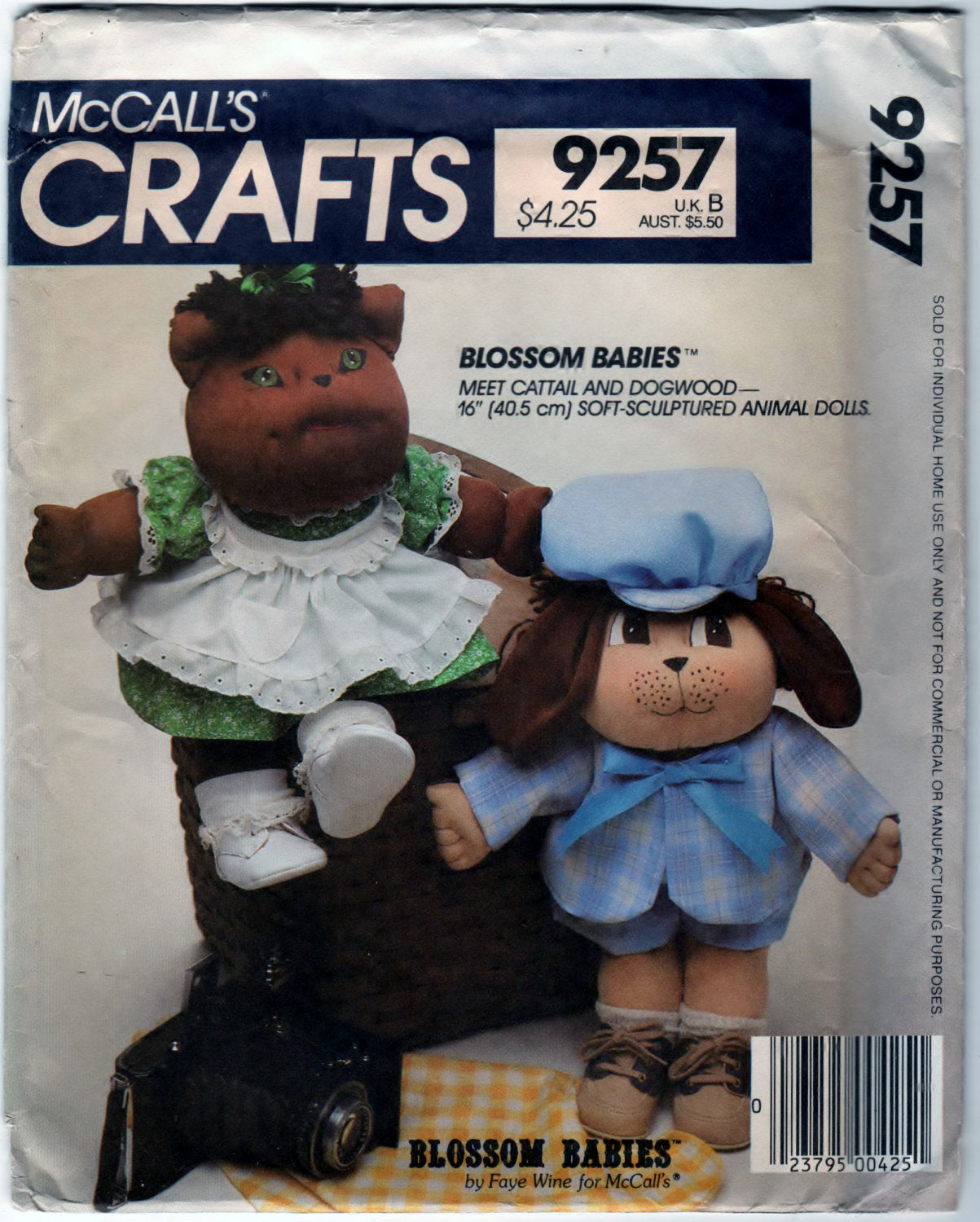 McCalls 9257 Pattern Vintage Soft Sculptured Animal Dolls Craft Tool