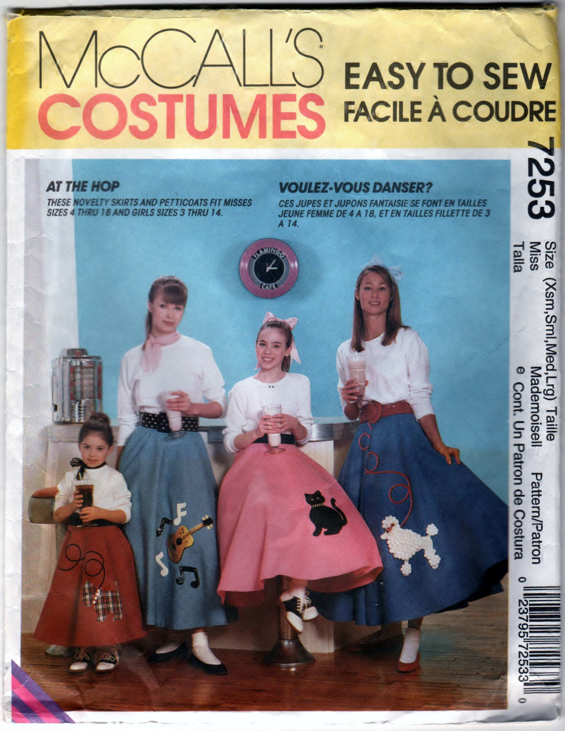 McCalls 7253 Pattern Vintage Girls and Misses Pull-on Skirt and Petticoat Costumes