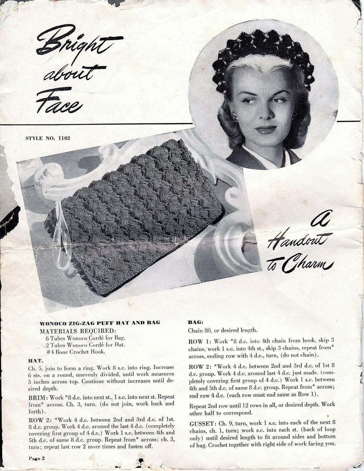 Wonoco Corde Patterns Vintage Hat And Bag Fashions Book Craft Tool