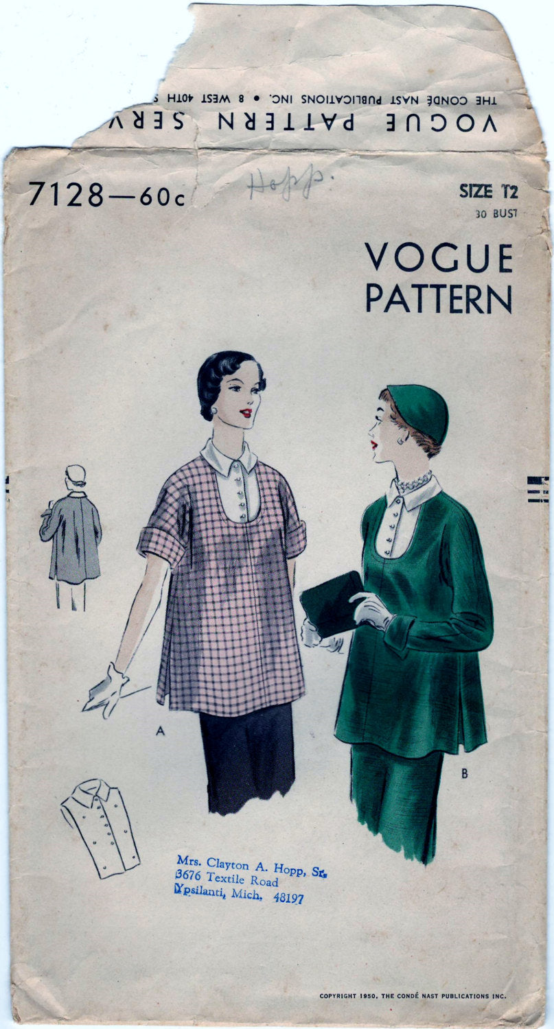 Vogue 7128 Pattern Vintage Maternity Tunic And Vestee