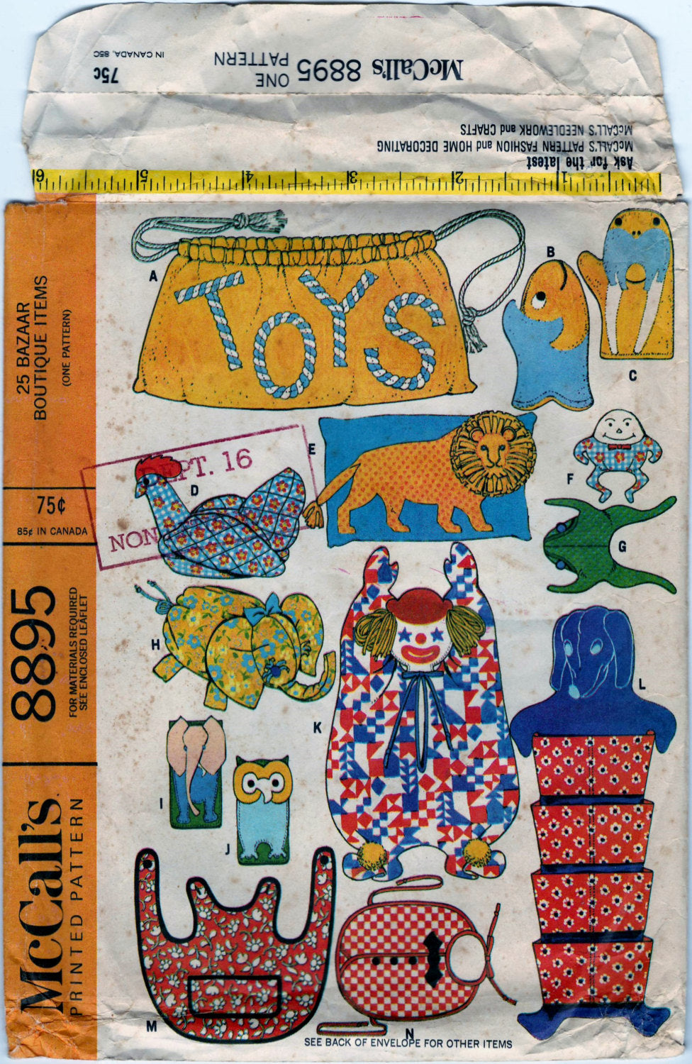 McCalls 8895 Pattern Vintage 25 Bazaar Boutique Items Craft Tool