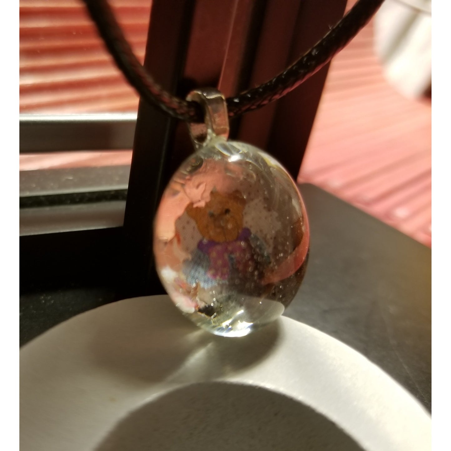 Polka Dot Bow Hope Bear Handmade Good Flat Back Glass Marble Necklace 💋
