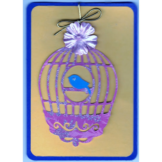 Bird In Cage (w) Handmade Good Greeting Supply Card - Cards And Other Paper Products - Made In U.S.A. - SharPharMade - 1