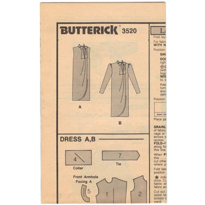 Butterick 3520 Pattern Vintage Misses Dress (Dressy/Evening Attire)