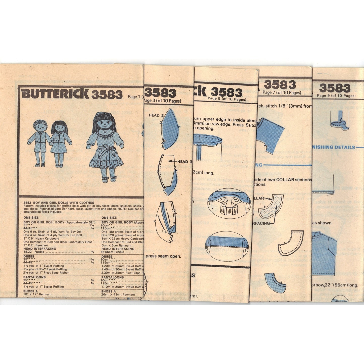 Butterick 3583 Pattern Vintage Dolls 32 In Boy and Girl Craft Tool