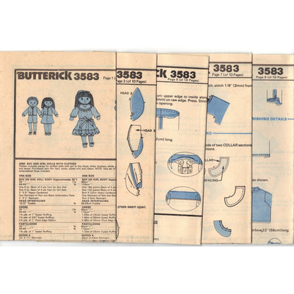 Butterick 3583 Pattern Vintage Dolls 32 In Boy and Girl Craft Tool