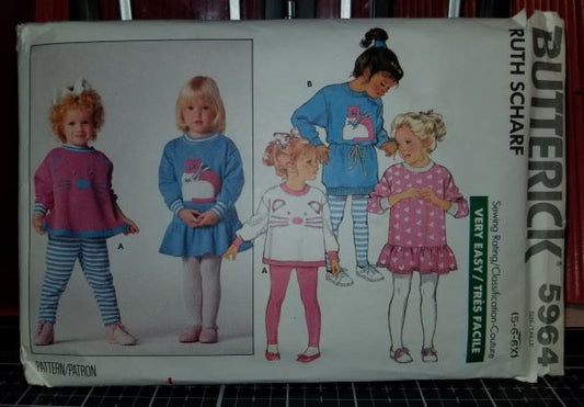Butterick 5964 Pattern Vintage Children Dress, Top, And Leggings