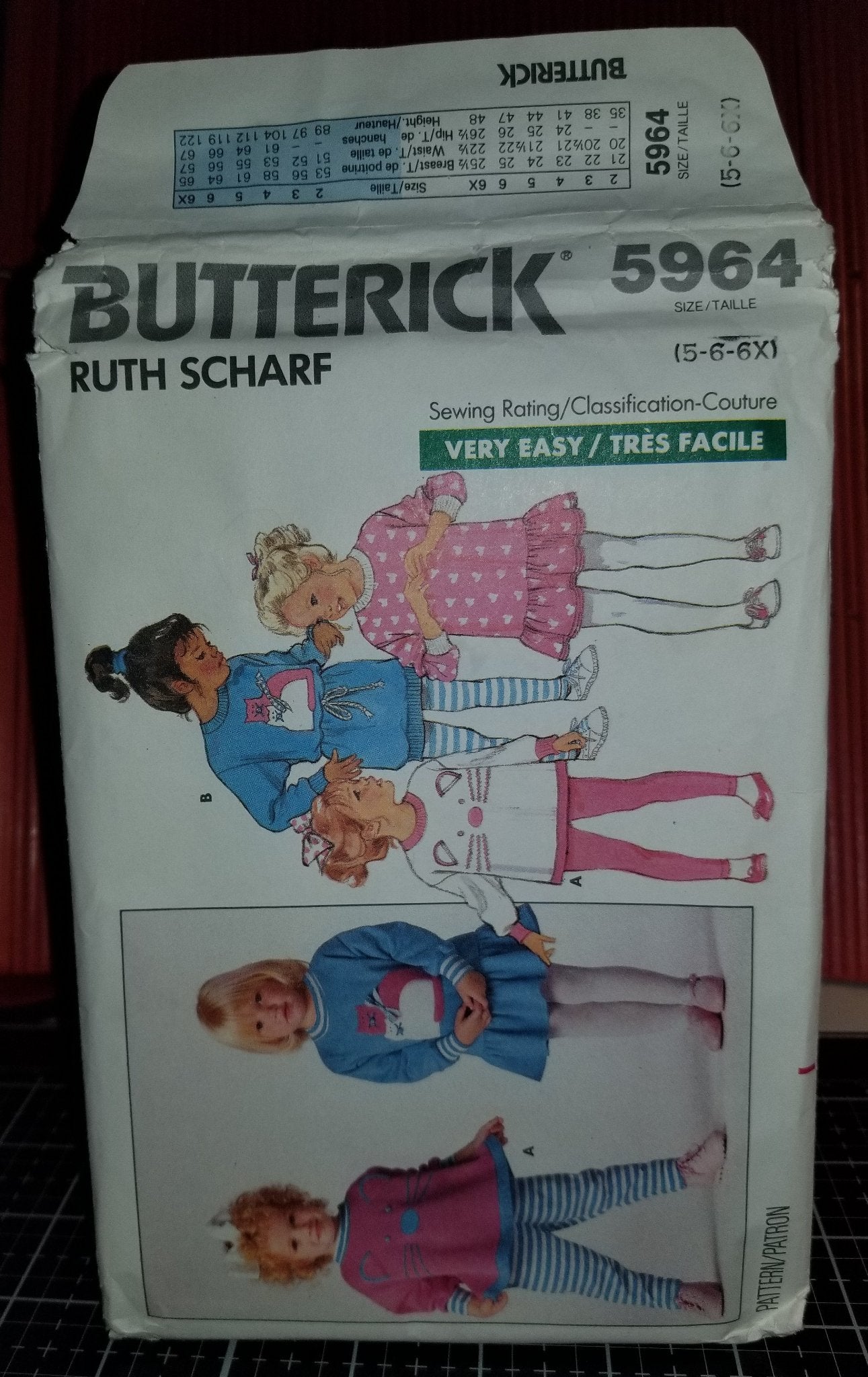 Butterick 5964 Pattern Vintage Children Dress, Top, And Leggings
