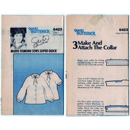 Butterick 6423 Pattern Vintage Blouses Misses