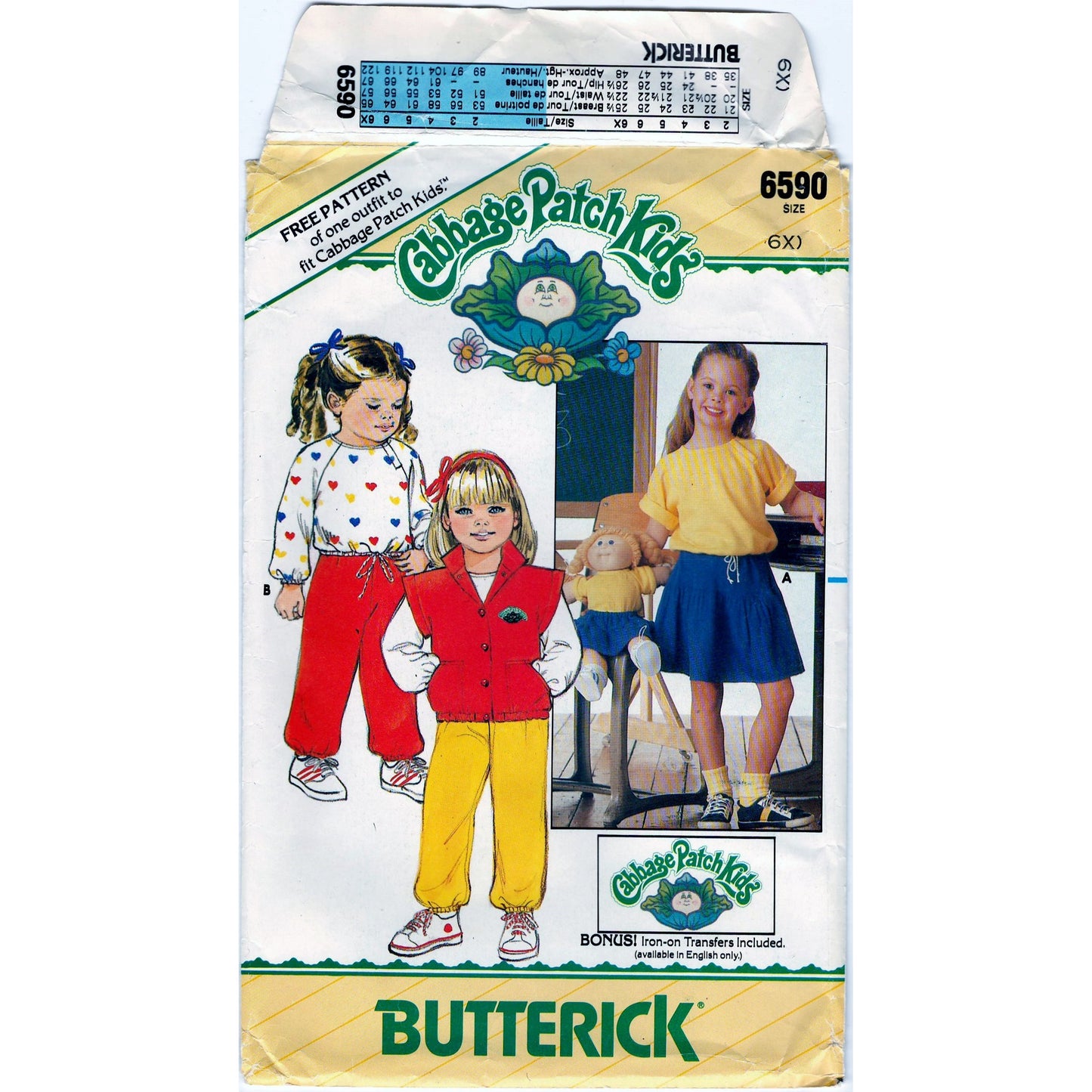 Butterick 6590 Pattern Vintage Children Vest, Top, Skirt And Pants