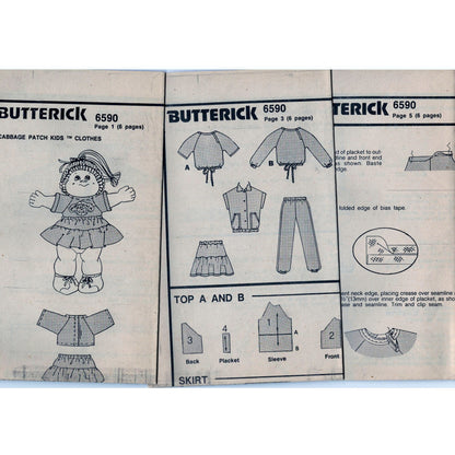 Butterick 6590 Pattern Vintage Children Vest, Top, Skirt And Pants