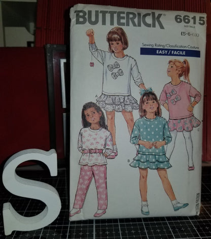 Butterick 6615 Pattern Vintage Childrens Top, Skirt And Pants