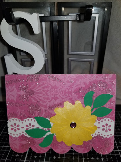 Daisy Background Scalloped Handmade Good Greeting Supply Card CLEARANCE