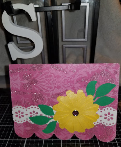 Daisy Background Scalloped Handmade Good Greeting Supply Card CLEARANCE