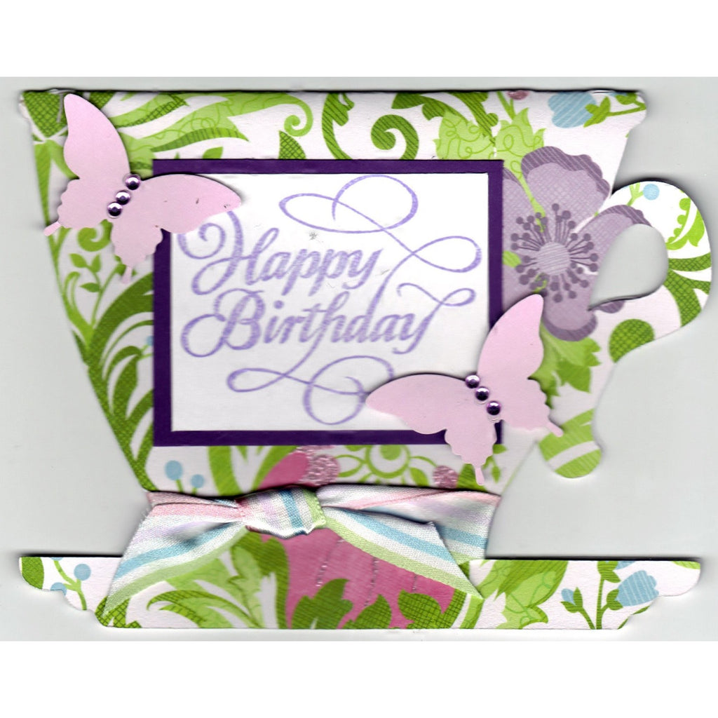 Happy Birthday Tea Cup Shaped Handmade Good Greeting Supply Card - Cards And Other Paper Products - Made In U.S.A. - SharPharMade - 1
