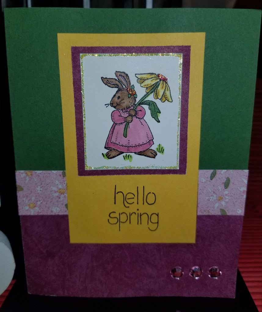 Hello Spring Rabbit Handmade Good Greeting Supply Card CLEARANCE