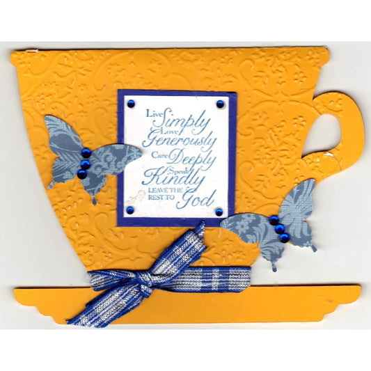 Live Simply Love Tea Cup Shaped Handmade Good Greeting Supply Card - Cards And Other Paper Products - Made In U.S.A. - SharPharMade - 1
