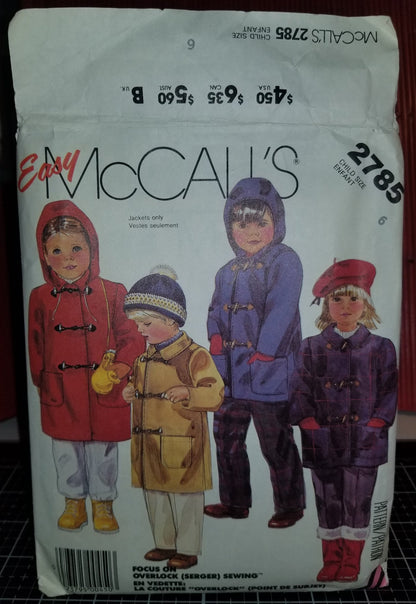 McCall's 2785 Pattern Vintage Children Unlined Coat And Detachable Hood