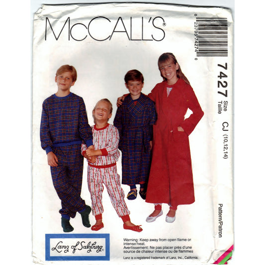 McCalls 7427 Pattern Vintage Children Boy and Girl Robe, Pajama Top and Pajama Pants