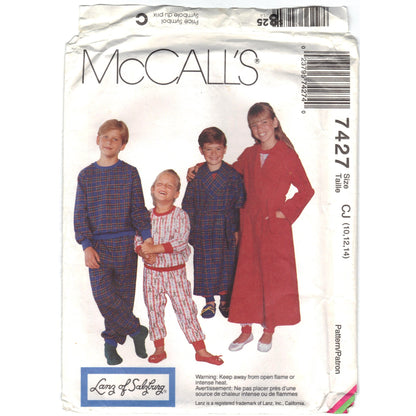 McCalls 7427 Pattern Vintage Children Boy and Girl Robe, Pajama Top and Pajama Pants