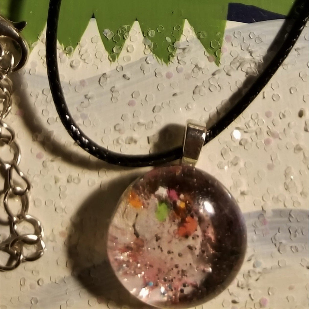 Modge Podge Of Colors And Glitter - Handmade Good Flat Back Glass Marble Necklace 💋