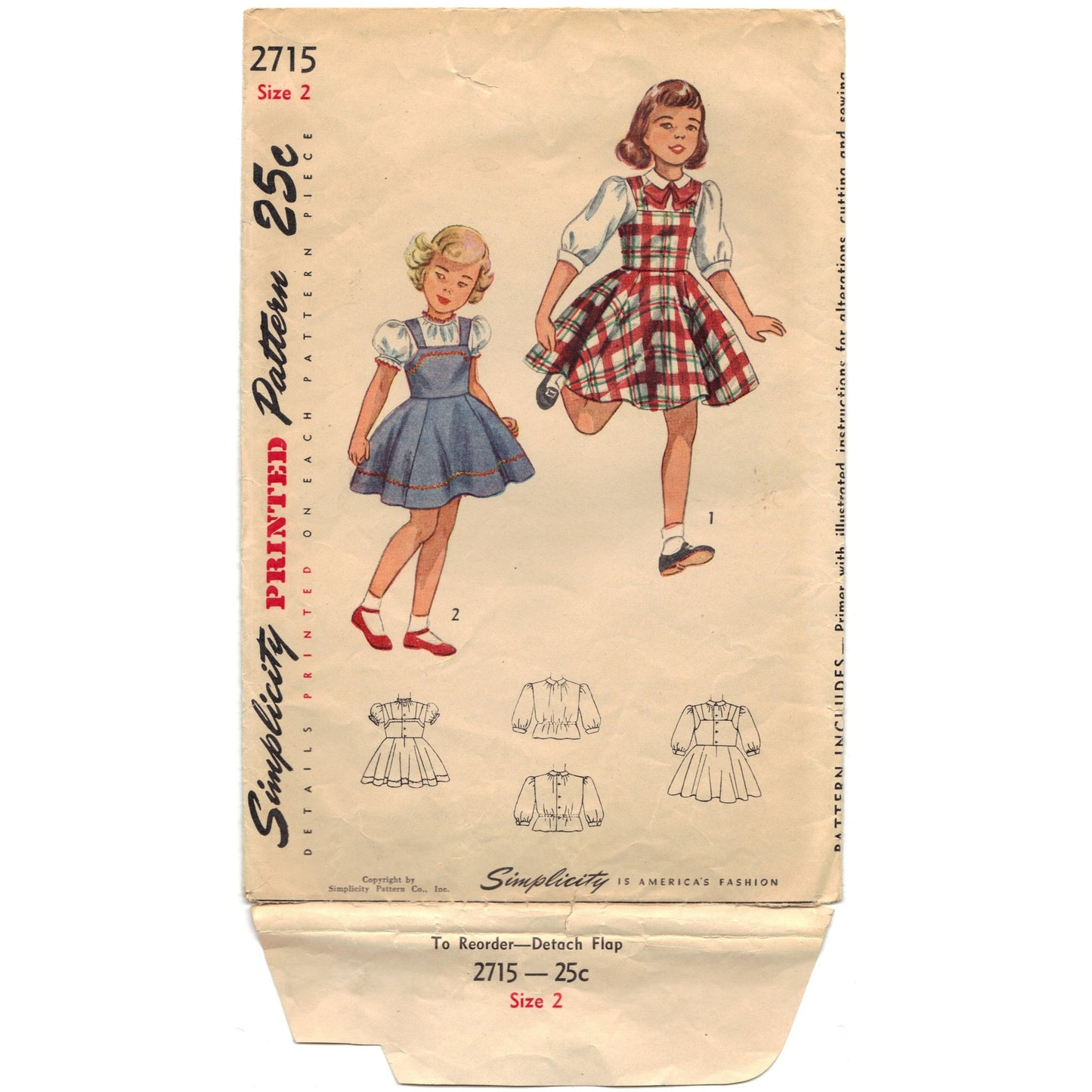 Simplicity 2715 Pattern Vintage Child Jumper and Blouse