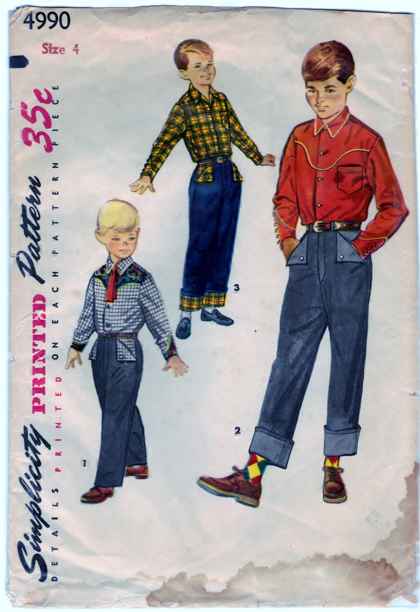 Simplicity 4990 Pattern Vintage Boy Western Shirt And Pants, Transfer Included