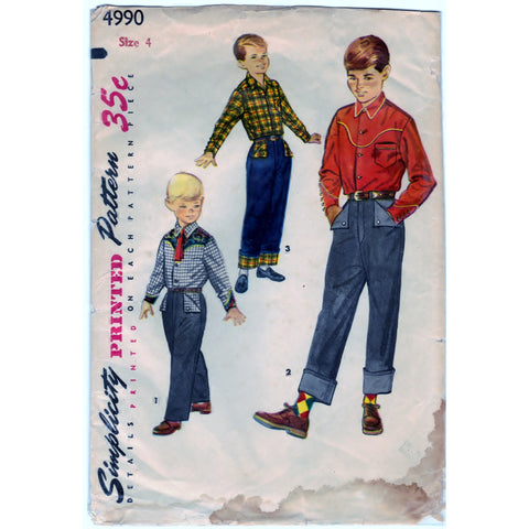 Simplicity 4990 Pattern Vintage Boy Western Shirt And Pants, Transfer Included