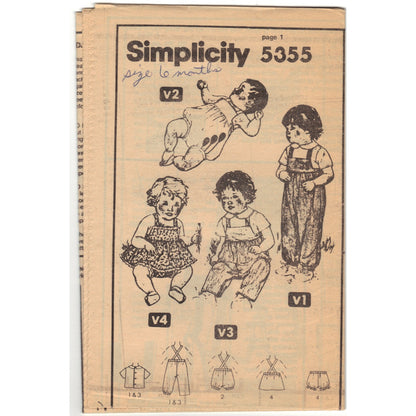 Simplicity 5355 Pattern Vintage Babies Overalls in two lengths, Shirt, Sundress And Bloomers