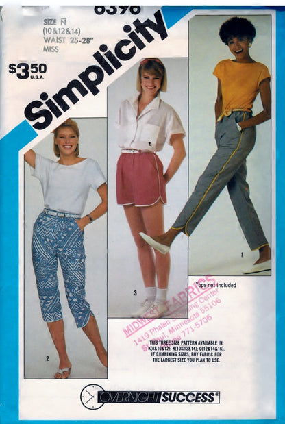 Simplicity Vintage Pattern 6396 Misses Pull-On Pants In Two Lengths And Shorts