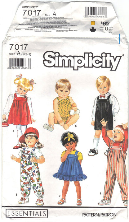 Simplicity 7017 Pattern Vintage Toddler Overalls, Sundress, Jumper, And Bubble Suit