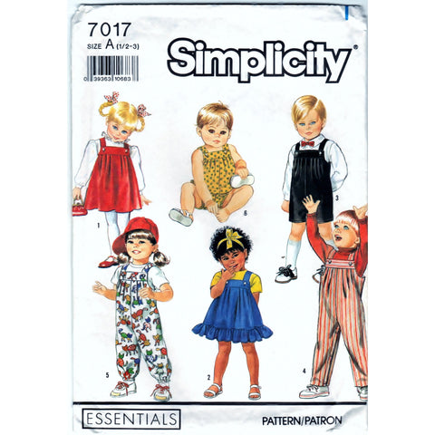 Simplicity 7017 - Toddlers' Overalls in Two Lengths, Sundress, Jumper and Bubble Suit Pattern - Vintage Pattern - Simplicity - SharPharMade - 1
