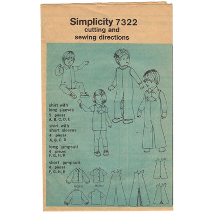 Simplicity 7322 Pattern Vintage Toddler's Jumpsuit Shirt