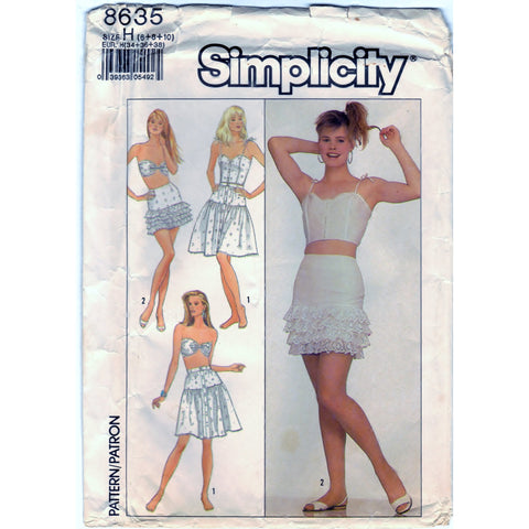 Simplicity 8635 Pattern Vintage Misses Skirts And Lined Camisole And Bra